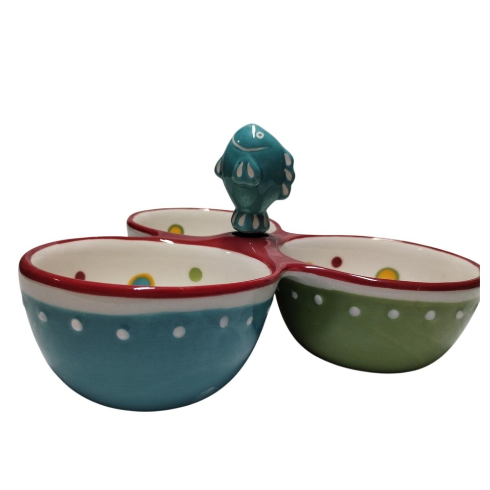 Home & Garden Party Stoneware 3 Section Condiment Server with Fish Spreader - Picture 2 of 12